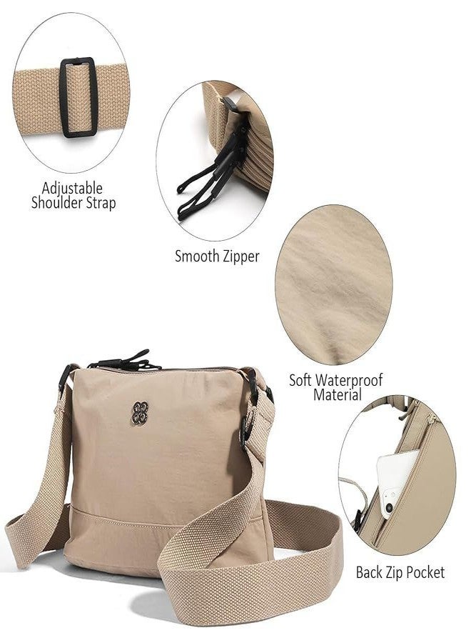 JAMBUVANTI جامبوفانتي (حقيبة كروس بودي واحدة للنساء، حقيبة كتف صغيرة من النايلون، محفظة بسيطة بسحاب، حقيبة يد متعددة الجيوب، محفظة صغيرة خفيفة الوزن للجنسين (كريمي)) - Image 4